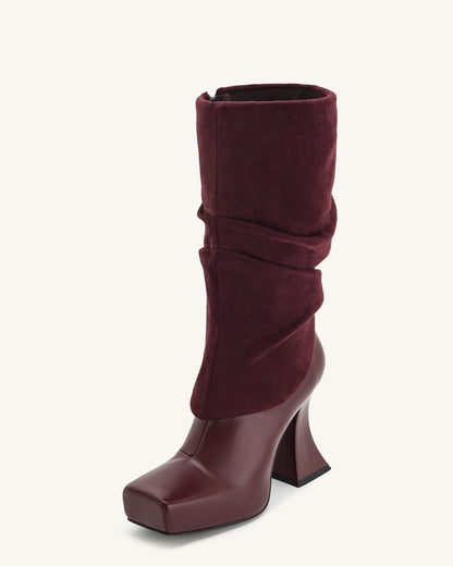 Reyna Square Toe Platform Knit Boots - Claret Red | JW PEI