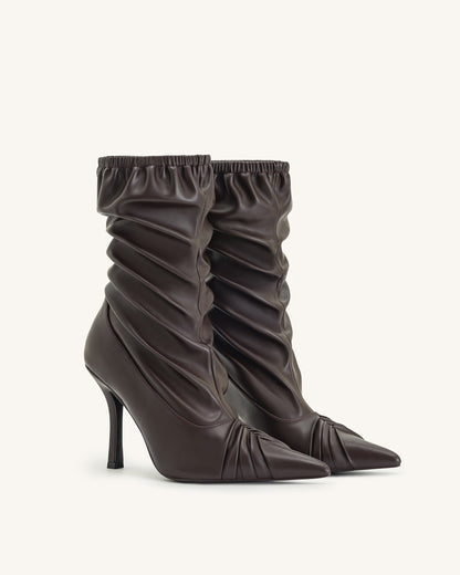 Joanne Paneled Detailing leather Ankle Boots- Burgundy | JW PEI