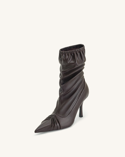 Joanne Paneled Detailing leather Ankle Boots- Burgundy | JW PEI