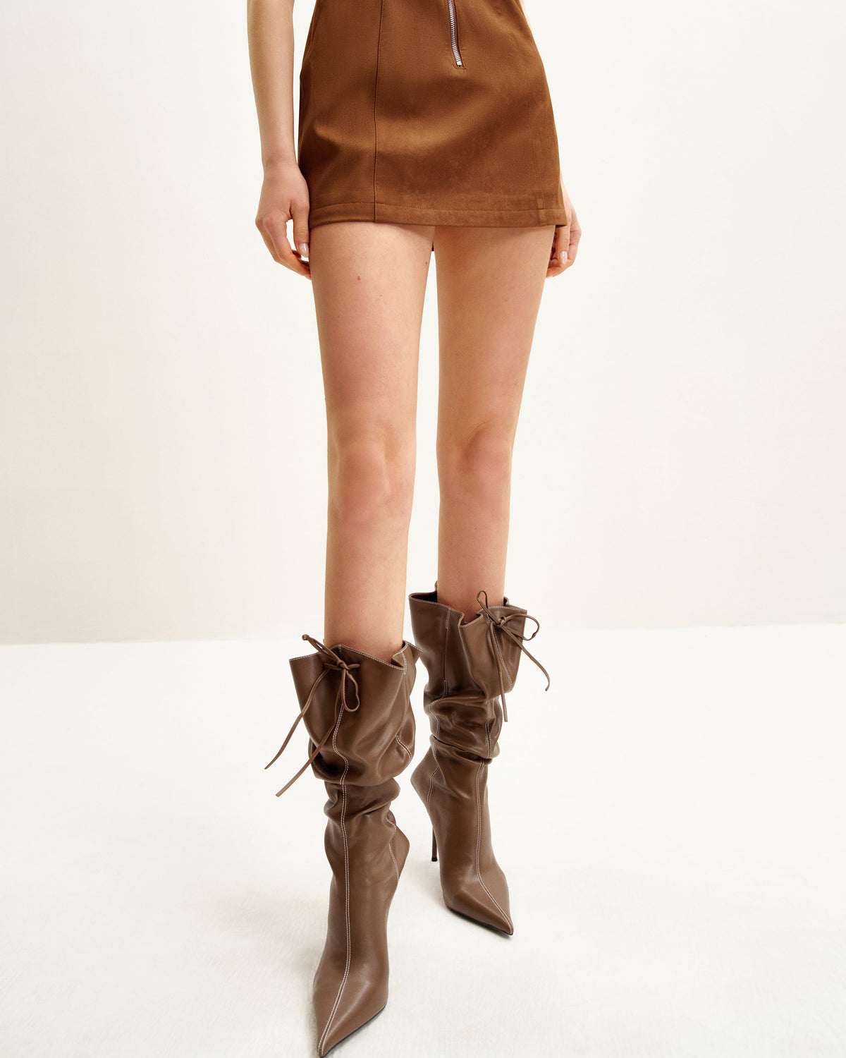 Olivia Leather High Heel Boots - Brown | JW PEI