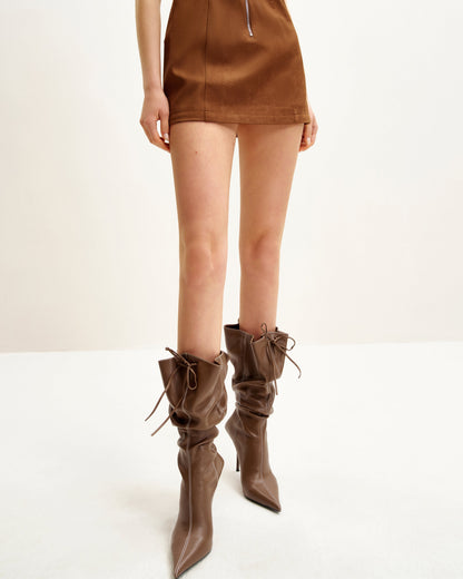Olivia Leather High Heel Boots - Brown | JW PEI