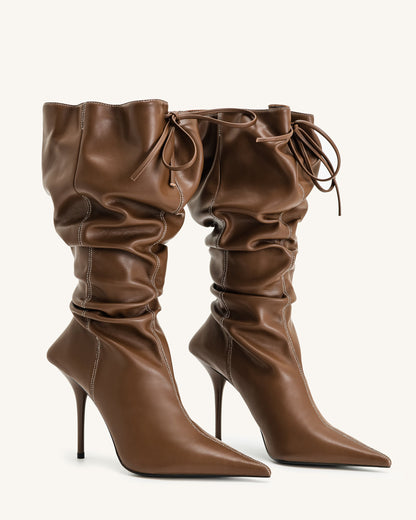 Olivia Leather High Heel Boots - Brown | JW PEI