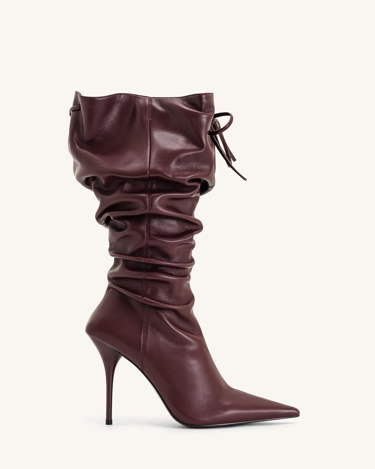 Olivia Leather High Heel Boots - Burgundy | JW PEI
