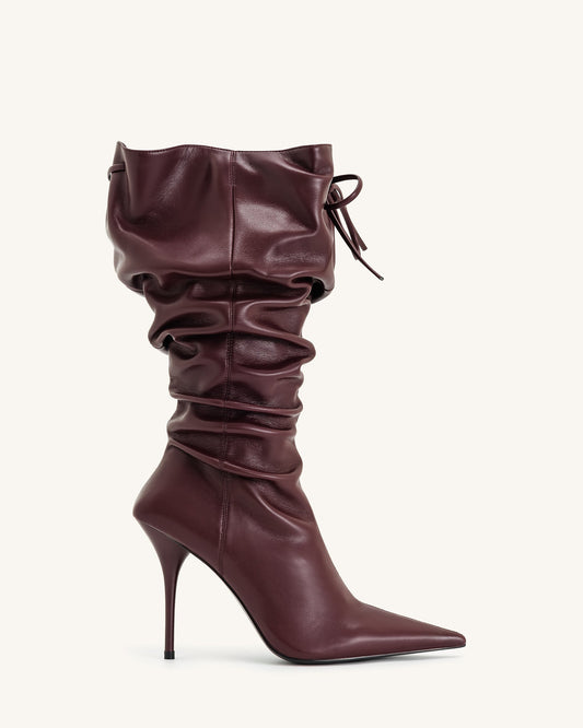 Olivia Leather High Heel Boots - Burgundy | JW PEI
