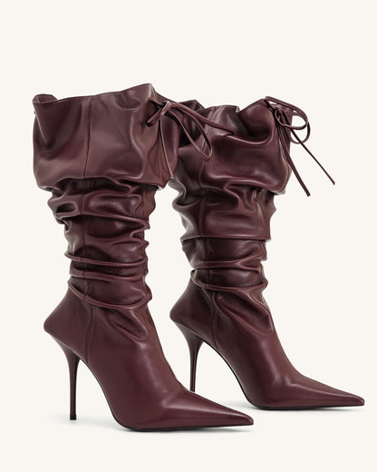Olivia Leather High Heel Boots - Burgundy | JW PEI