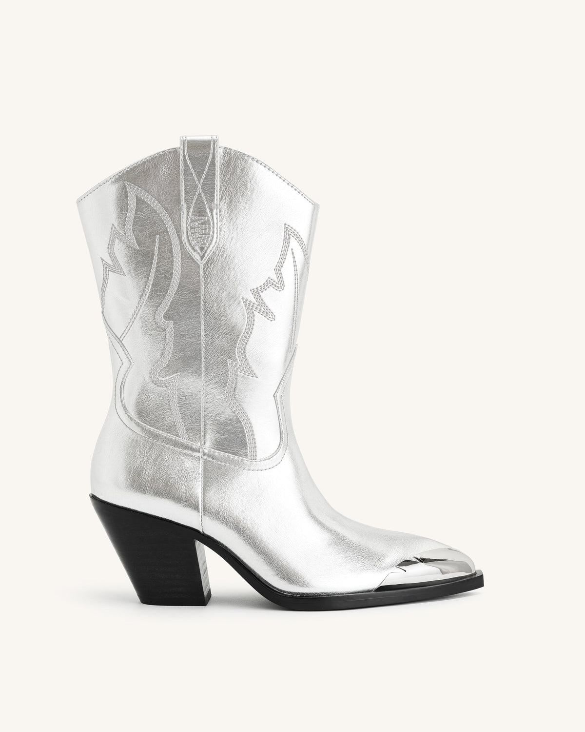 Riya Metallic Cowboy Boot - Silver | JW PEI
