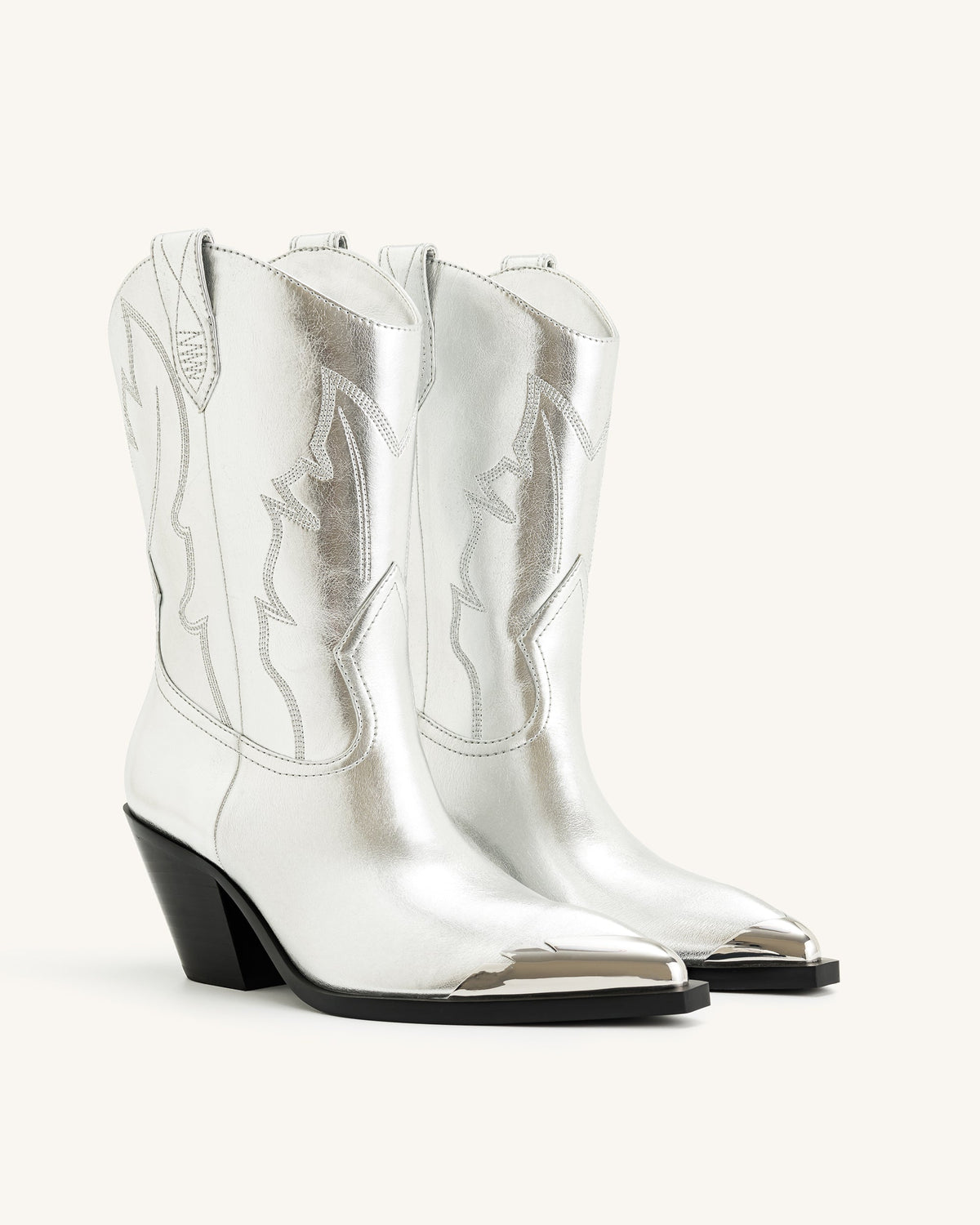 Riya Metallic Cowboy Boot - Silver | JW PEI