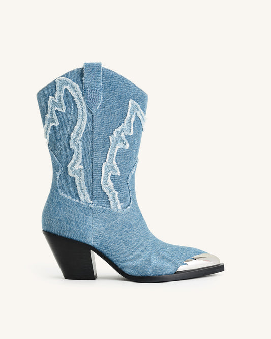 Riya Denim Cowboy Boot - Blue | JW PEI