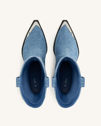 Riya Denim Cowboy Boot - Blue | JW PEI