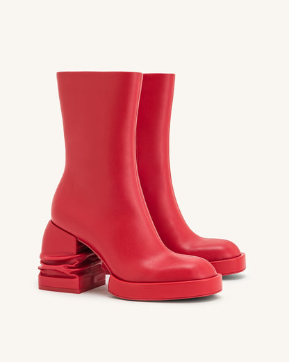 Saylor Round Toe Platform Ankle Boots - Red | JW PEI