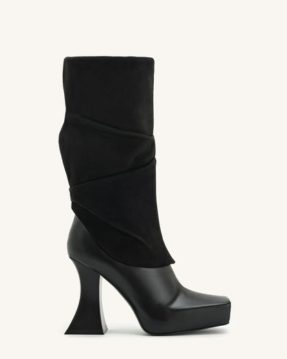 Reyna Square Toe Platform Knit Boots - Black | JW PEI