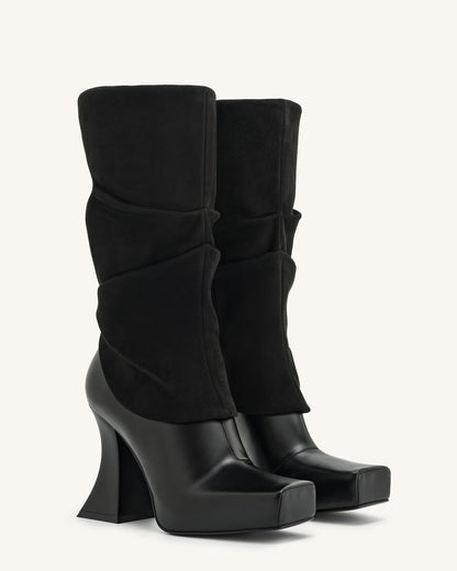 Reyna Square Toe Platform Knit Boots - Black | JW PEI
