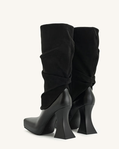 Reyna Square Toe Platform Knit Boots - Black | JW PEI