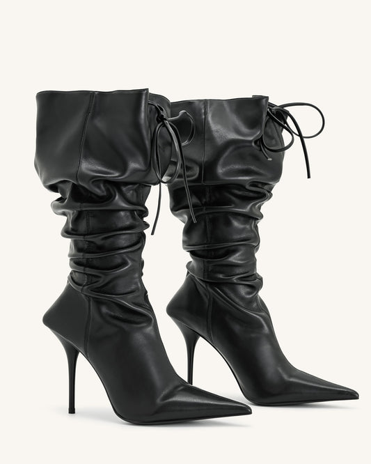 Olivia Leather High Heel Boots - Black | JW PEI