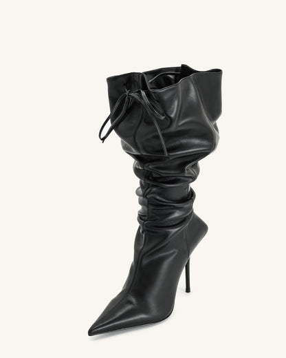 Olivia Leather High Heel Boots - Black | JW PEI