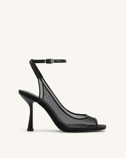 Serenity Open Toe Mesh Slingback Sandals - Black | JW PEI