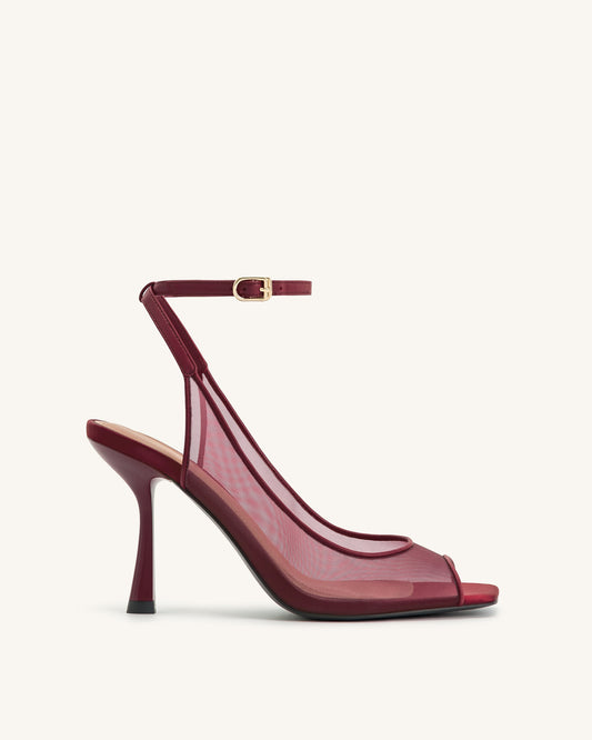 Serenity Open Toe Mesh Slingback Sandals - Burgundy | JW PEI