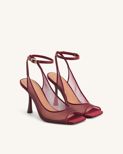 Serenity Open Toe Mesh Slingback Sandals - Burgundy | JW PEI