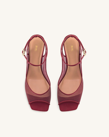 Serenity Open Toe Mesh Slingback Sandals - Burgundy | JW PEI