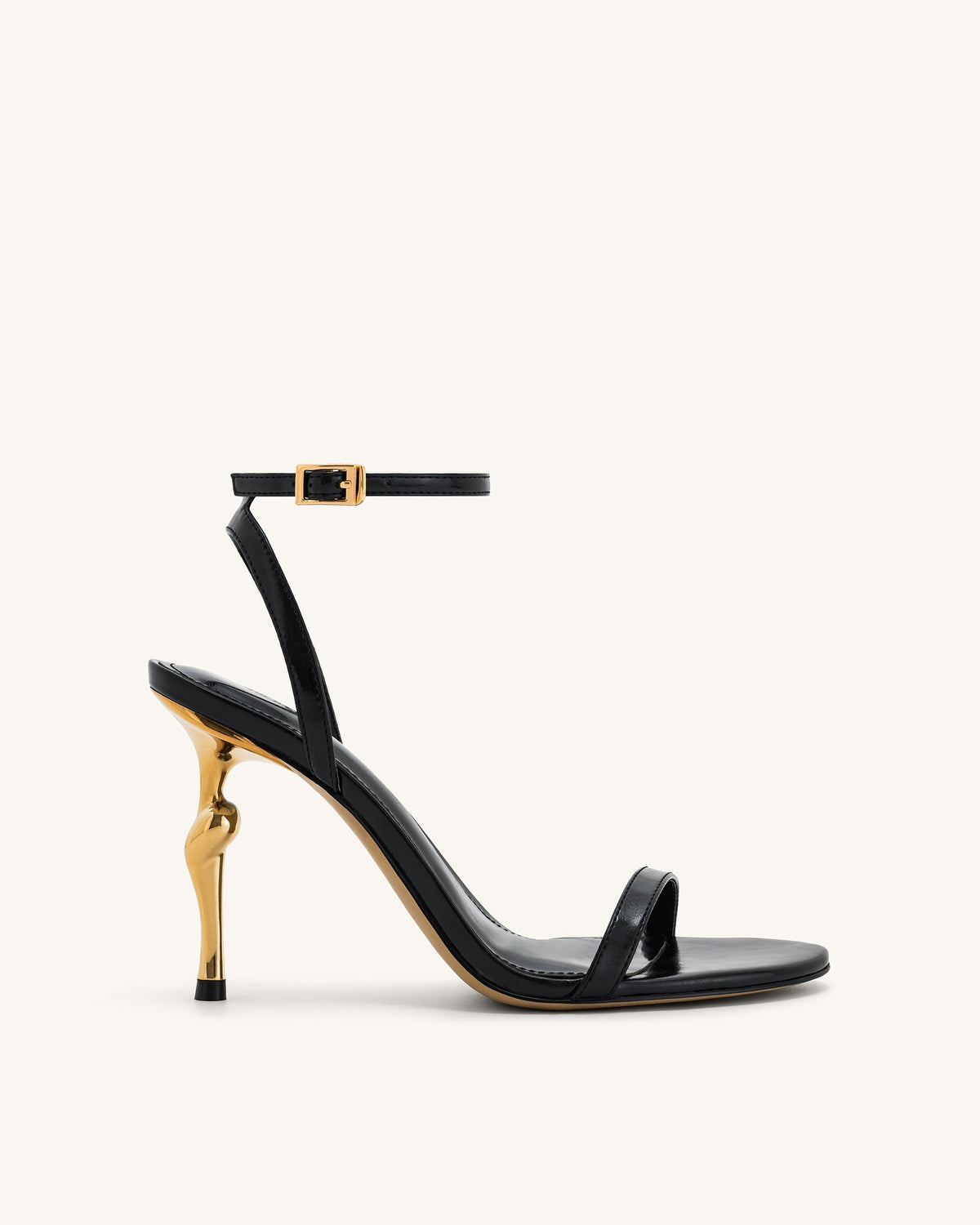 Alivia Gold Metal Heel Sandals - Black | JW PEI