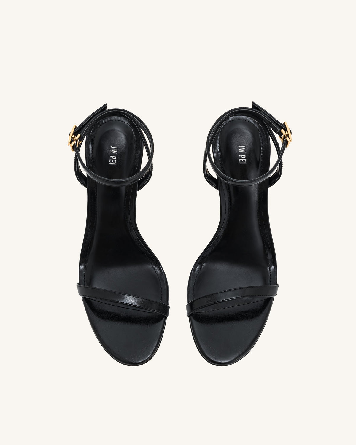 Alivia Gold Metal Heel Sandals - Black | JW PEI