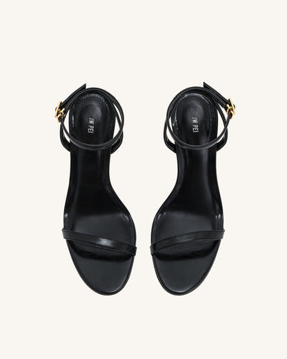 Alivia Gold Metal Heel Sandals - Black | JW PEI