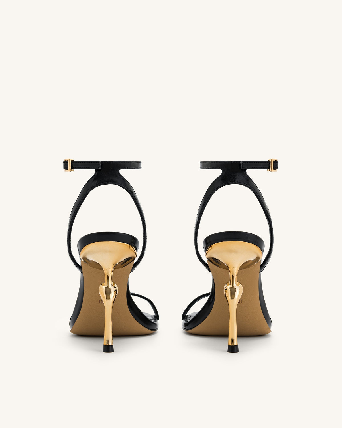 Alivia Gold Metal Heel Sandals - Black | JW PEI