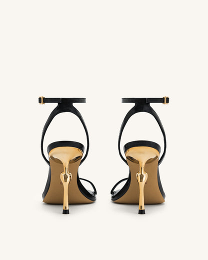 Alivia Gold Metal Heel Sandals - Black | JW PEI