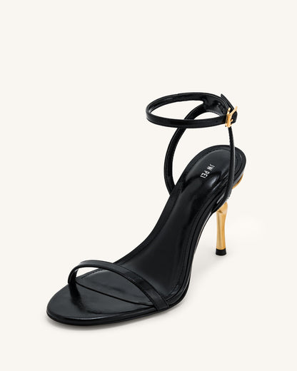 Alivia Gold Metal Heel Sandals - Black | JW PEI
