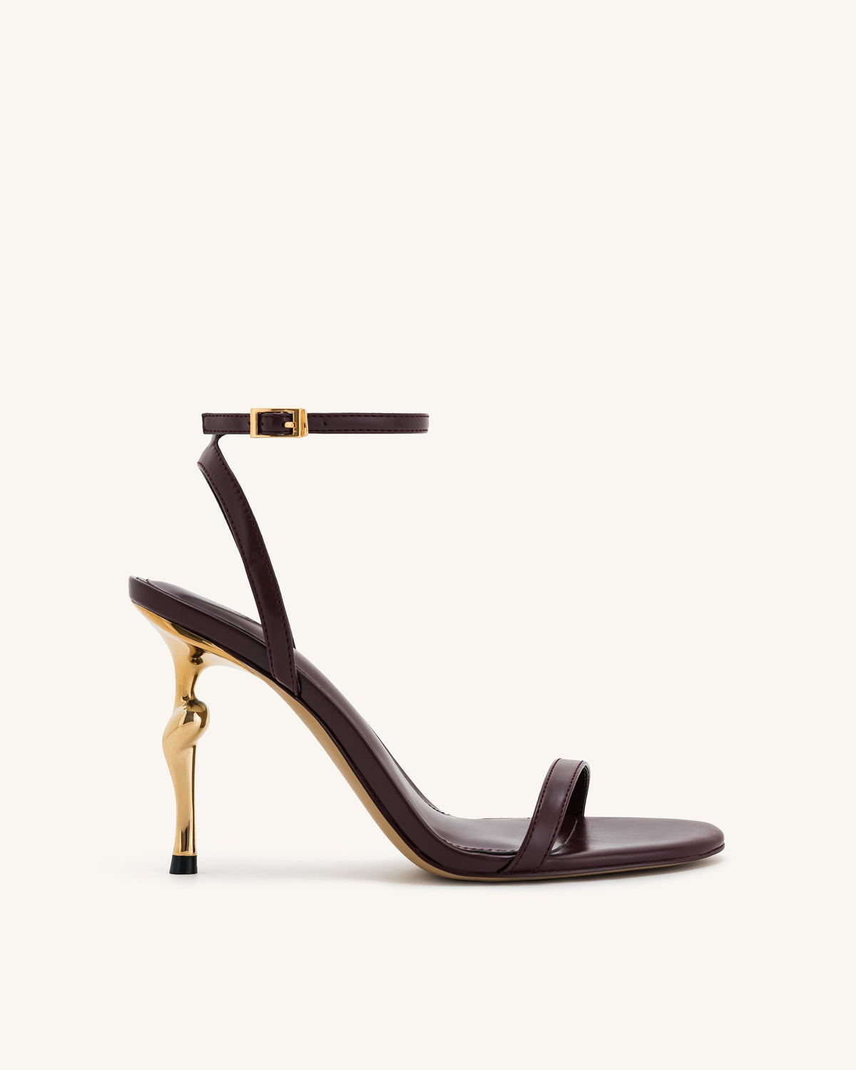 Alivia Gold Metal Heel Sandals - Claret Red | JW PEI