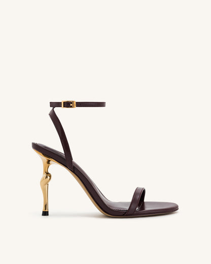 Alivia Gold Metal Heel Sandals - Claret Red | JW PEI