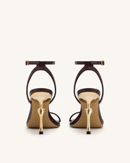 Alivia Gold Metal Heel Sandals - Claret Red | JW PEI