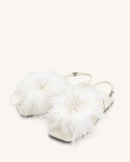 Fluffy Flats Sandals - White | JW PEI