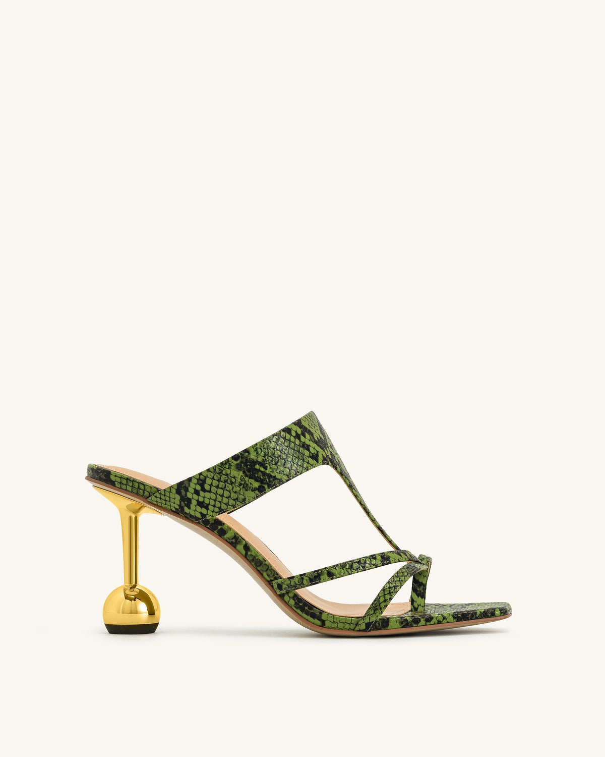 Cora Snakeskin Heeled Flip Flops - Green | JW PEI