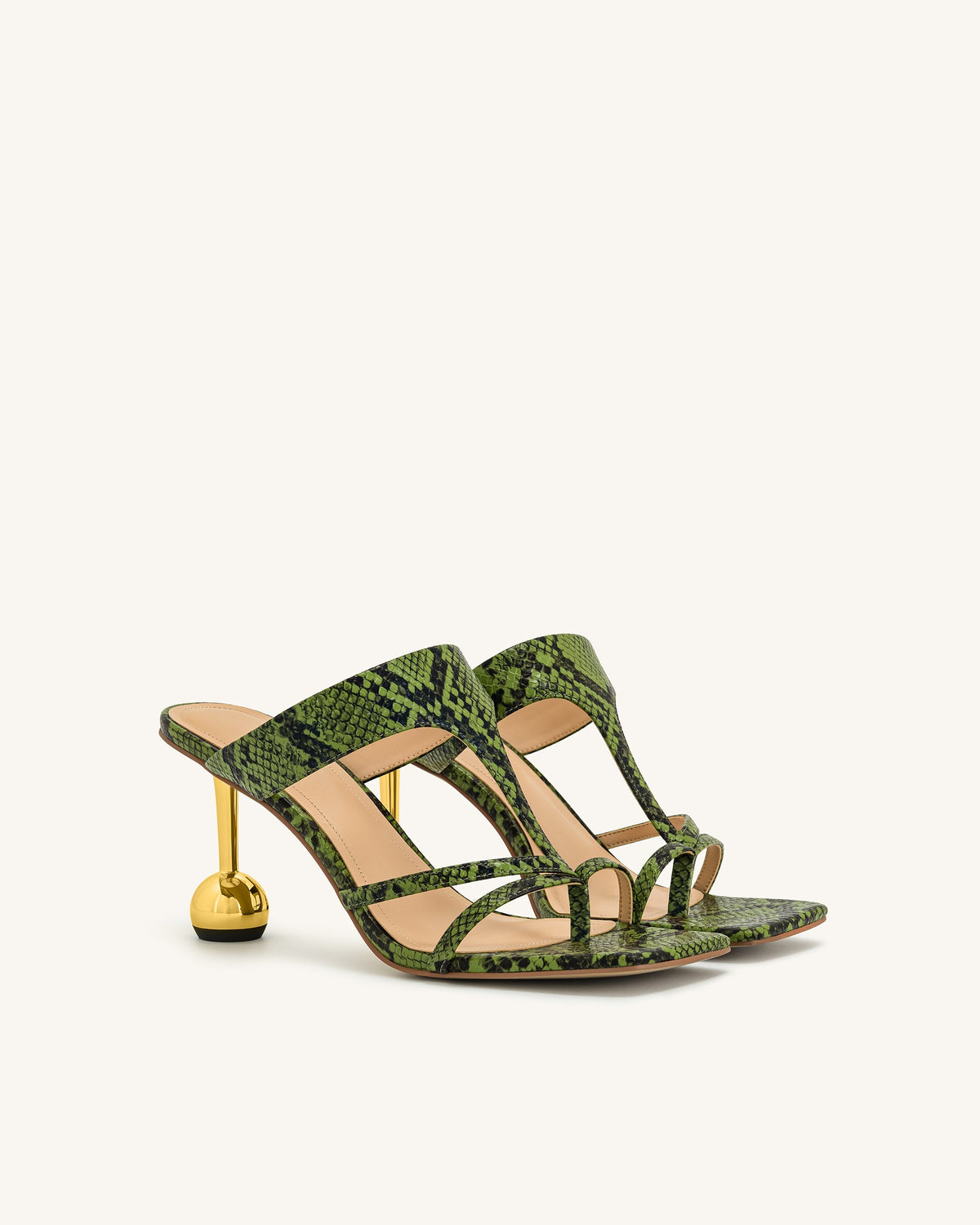 Cora Snakeskin Heeled Flip Flops - Green | JW PEI