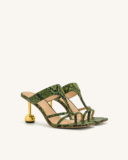 Cora Snakeskin Heeled Flip Flops - Green | JW PEI