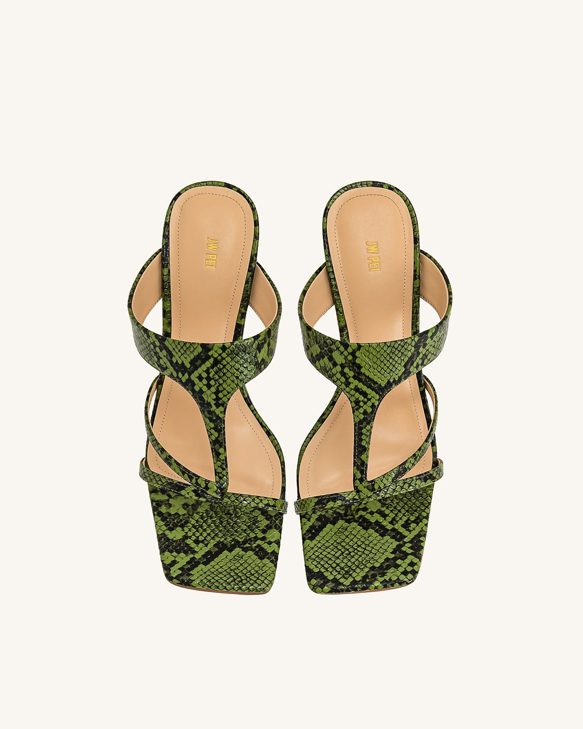 Cora Snakeskin Heeled Flip Flops - Green | JW PEI