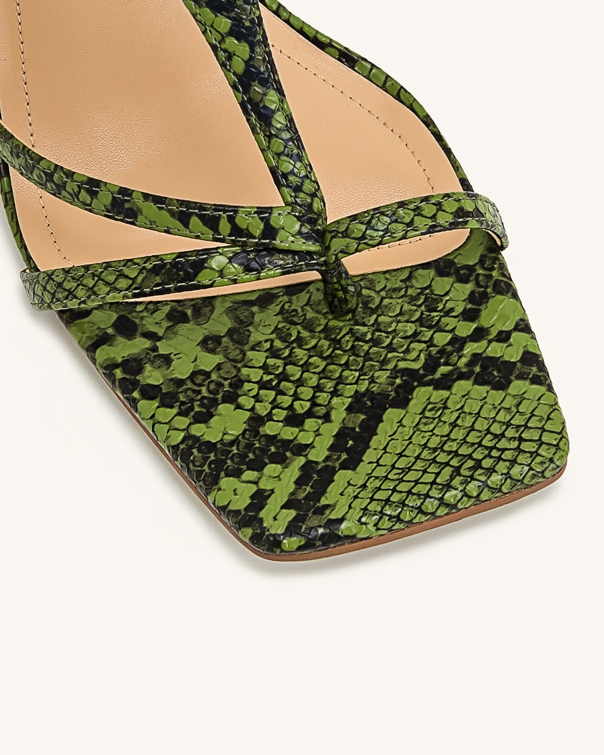 Cora Snakeskin Heeled Flip Flops - Green | JW PEI