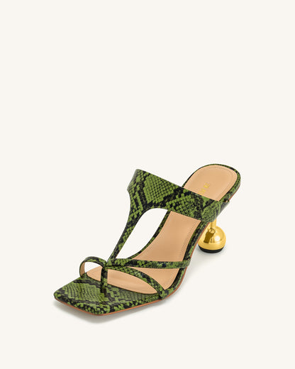 Cora Snakeskin Heeled Flip Flops - Green | JW PEI