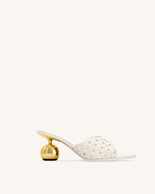 Ellie Woven Sphere Heel Mules - White | JW PEI