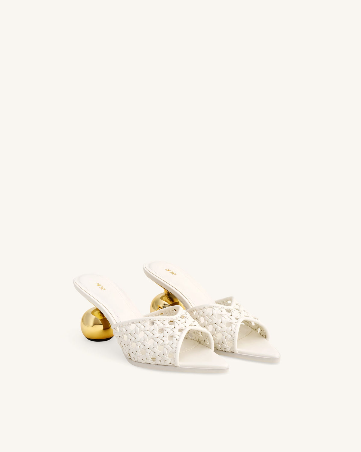 Ellie Woven Sphere Heel Mules - White | JW PEI