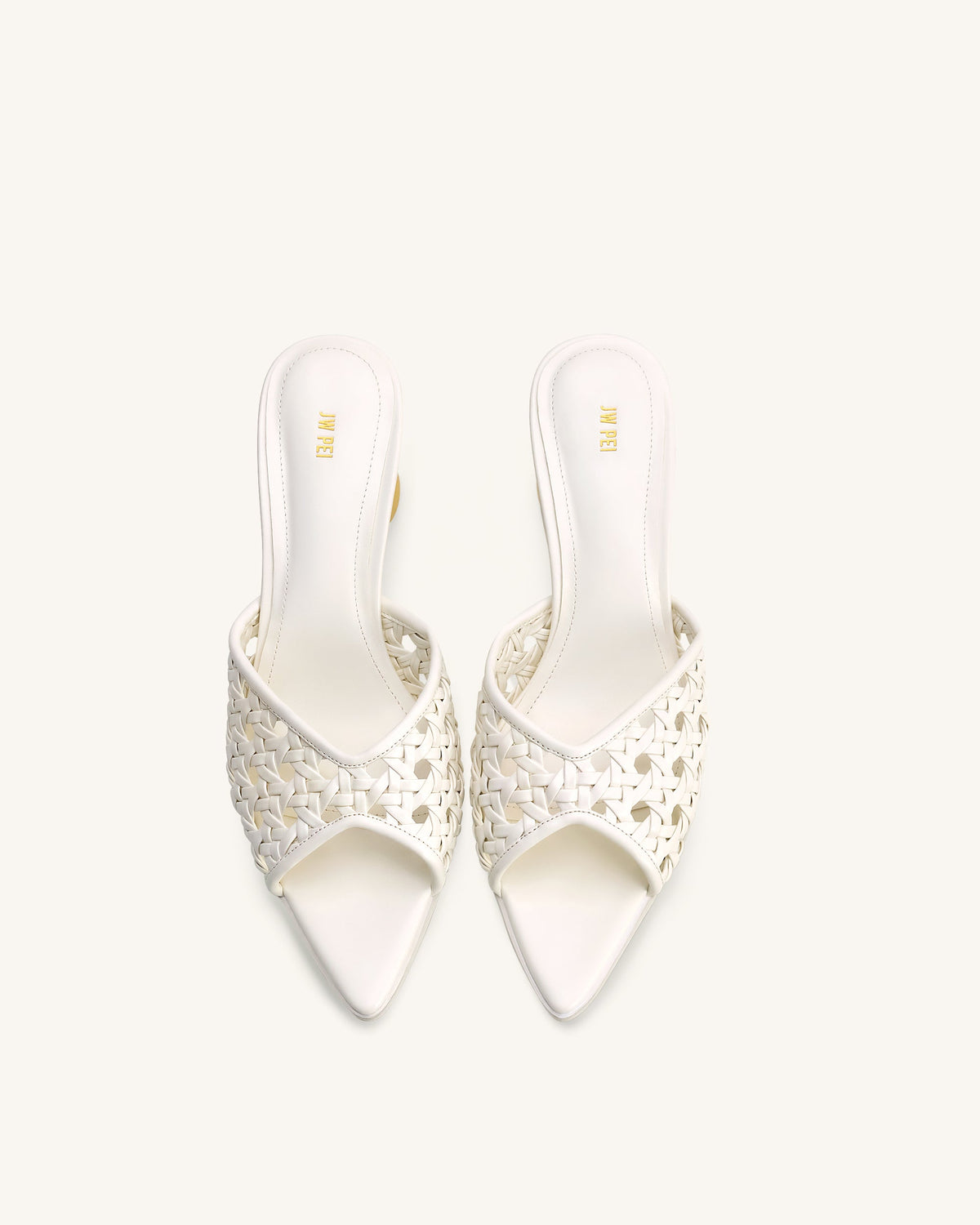 Ellie Woven Sphere Heel Mules - White | JW PEI