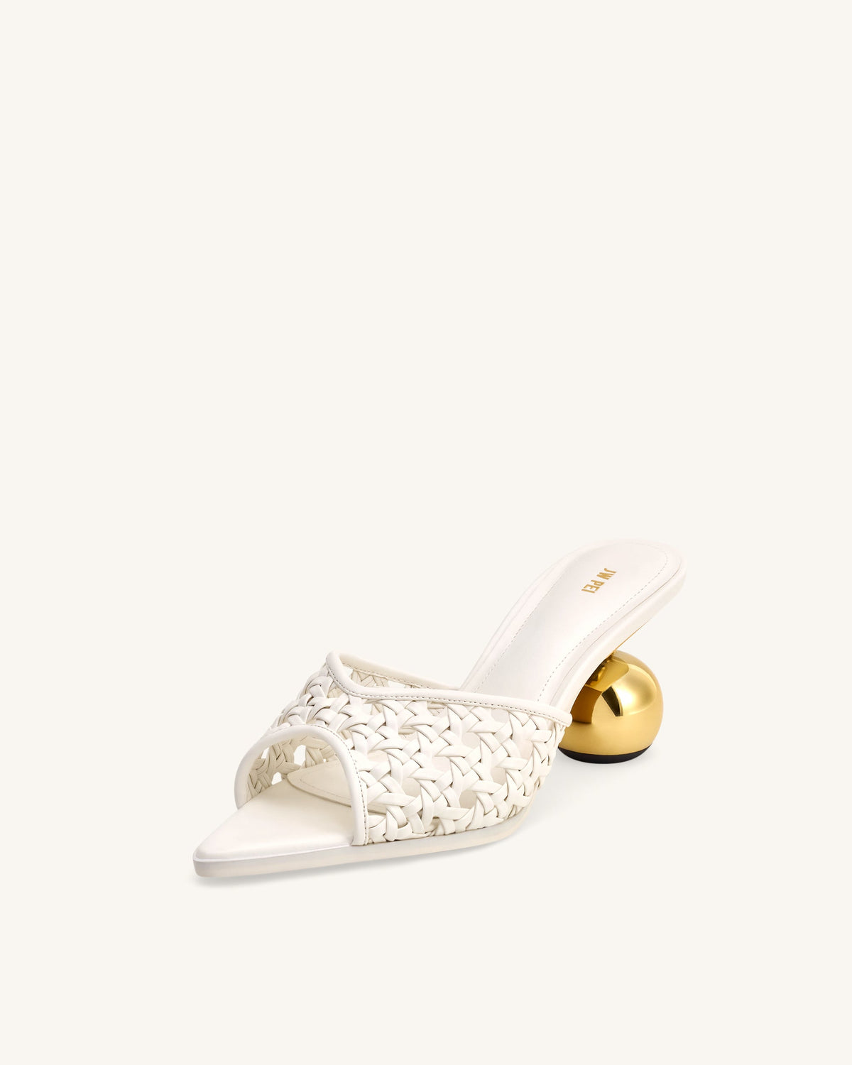 Ellie Woven Sphere Heel Mules - White | JW PEI