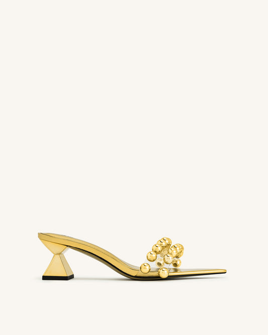 Gianna Beaded Strap Mules - Gold | JW PEI