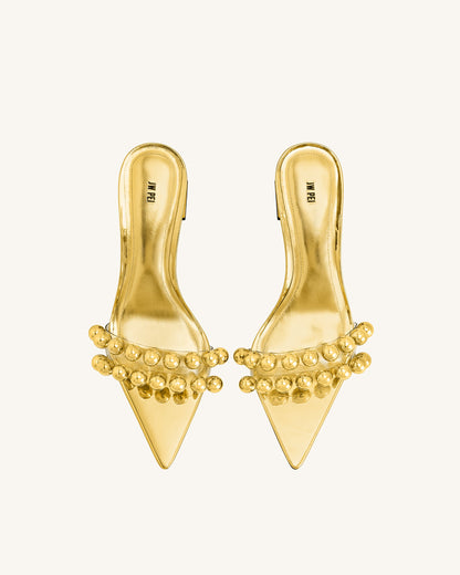 Gianna Beaded Strap Mules - Gold | JW PEI