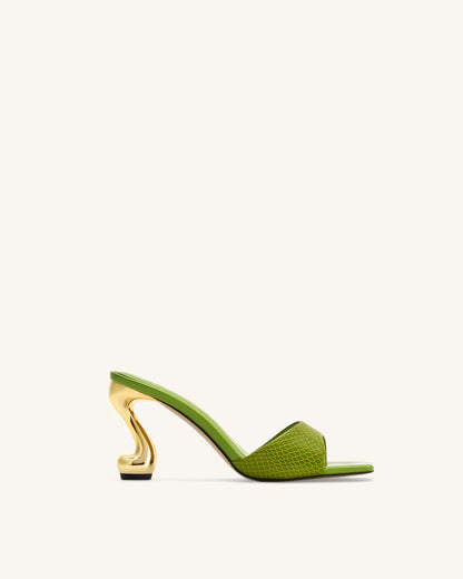 Hannah Snakeskin Heel Mules - Green | JW PEI