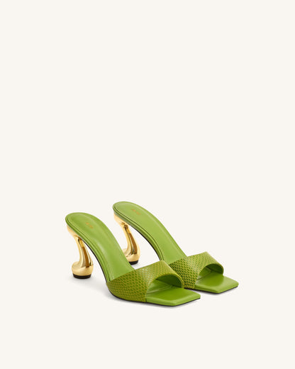 Hannah Snakeskin Heel Mules - Green | JW PEI
