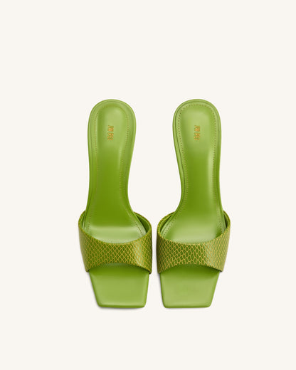 Hannah Snakeskin Heel Mules - Green | JW PEI