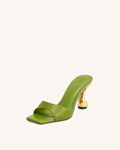 Hannah Snakeskin Heel Mules - Green | JW PEI