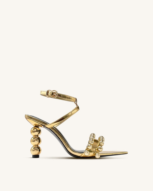 Mia Strappy High Heels With Beaded Detail - Gold | JW PEI
